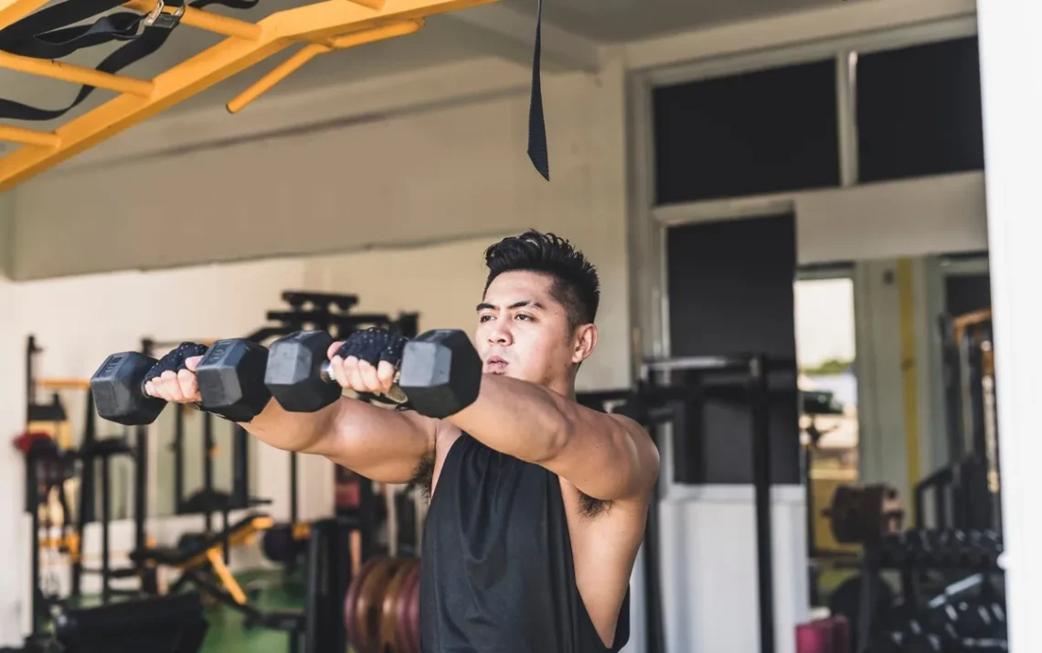 levantar, para frente, exercício de musculação;